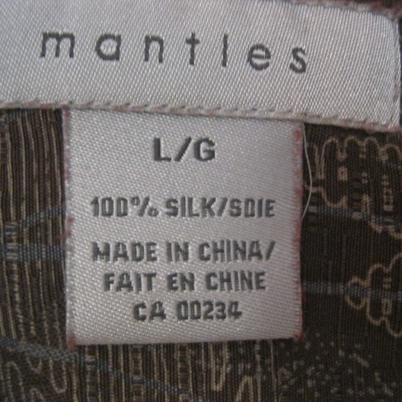 Mantles Men's Silk Button Front Shirt Brown LG - Picture 2 of 6